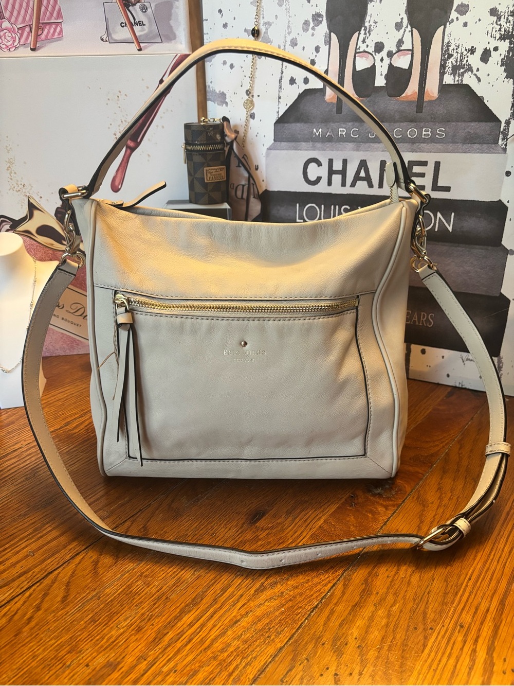 Kate Spade New York Leather Hobo Shoulder Crossbody Bag Storybook Lining